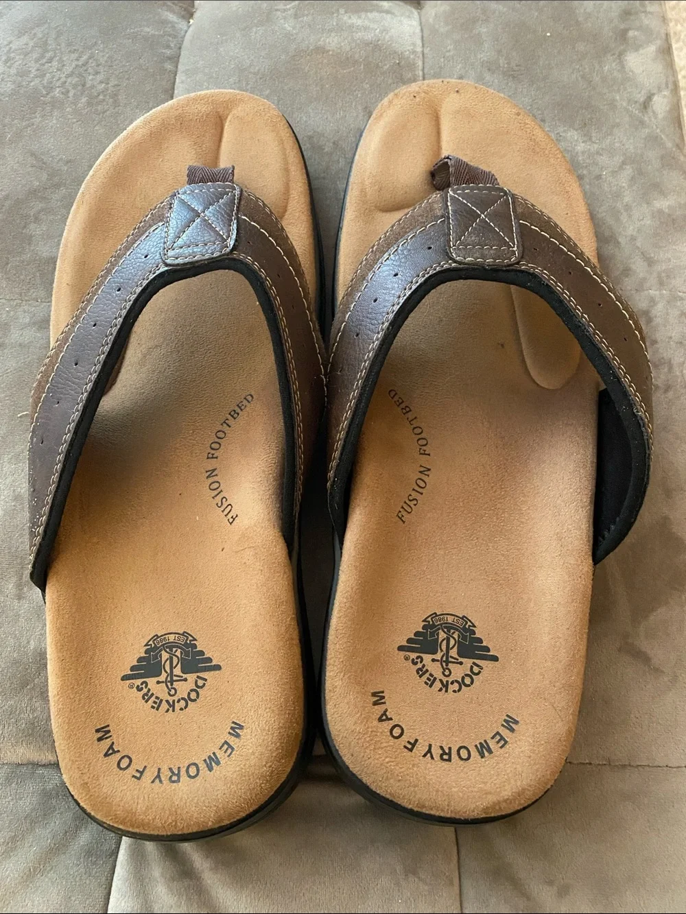Dockers Brown Suede Memory Foam Thong Sandals
